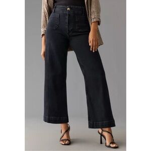 NWT Anthropologie The Colette Crop Wide-Leg Jeans Black Elm 29P Petites
